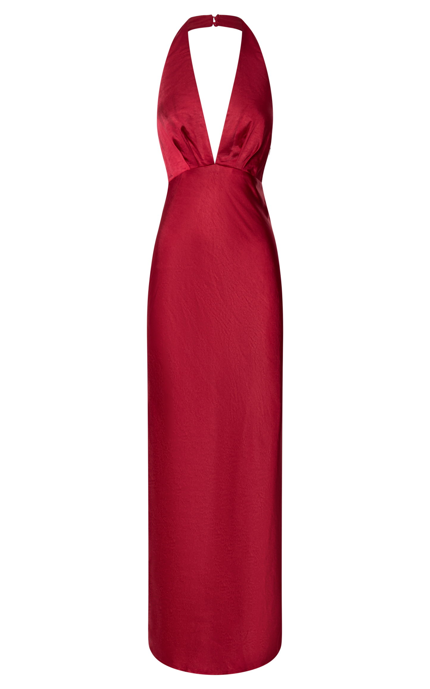 Showpo Cady Maxi Dress - Ruched Bust Rosette Detail Satin Dress in Red