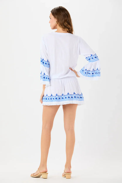 Tiare Hawaii Greek Islands Mini Dress - White Santorini Light Blue