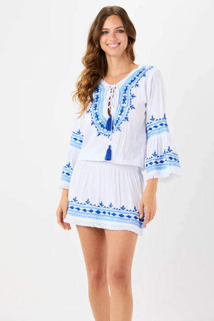 Tiare Hawaii Greek Islands Mini Dress - White Santorini Light Blue