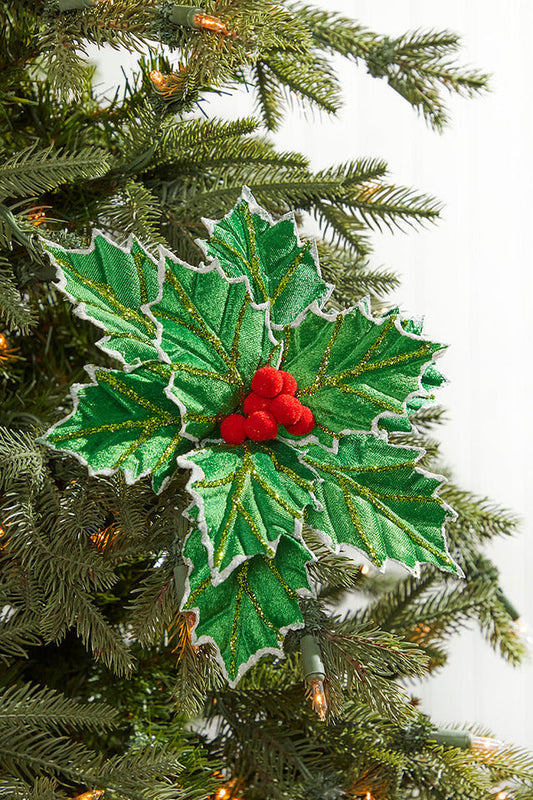 Decorator's Warehouse 22" x 9" Green with Red Berries Holly Poinsettia Stem