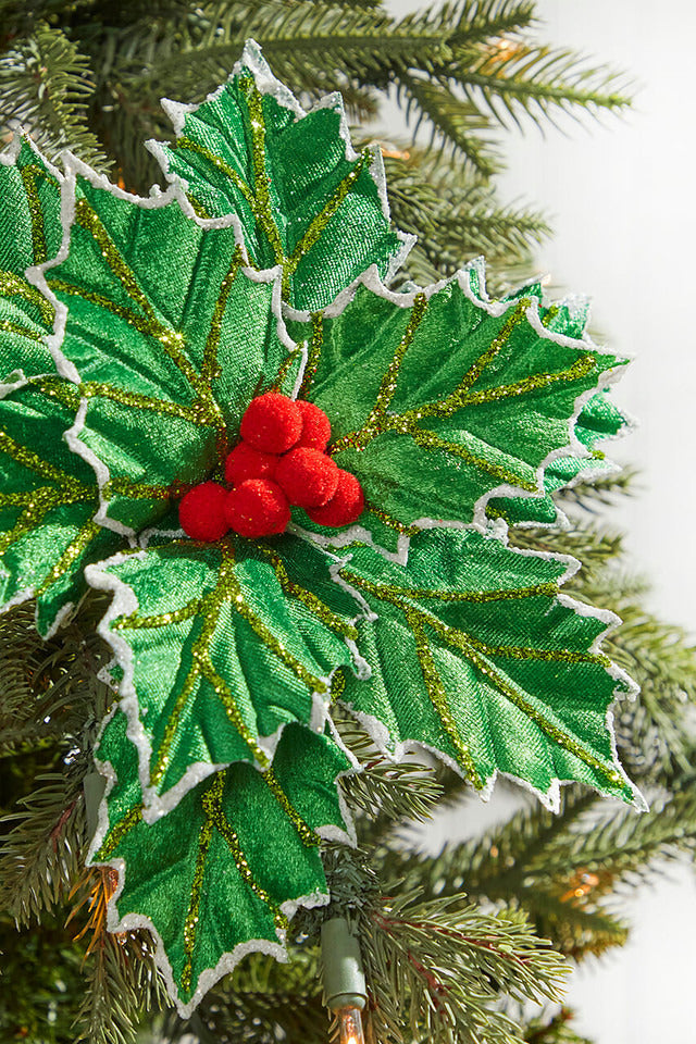 Decorator's Warehouse 22" x 9" Green with Red Berries Holly Poinsettia Stem