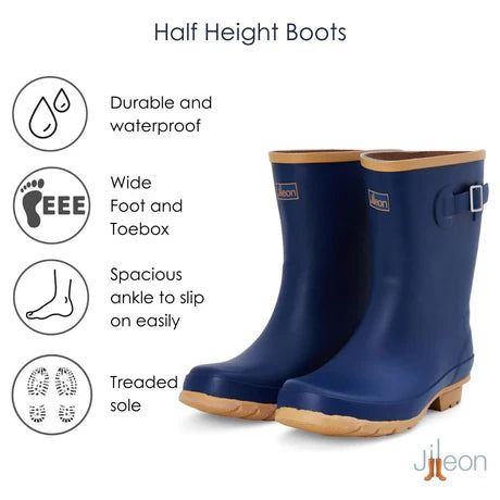 Jileon Rain Boots Half Height Oxford Blue Rain Boots - Wide Foot and Ankle