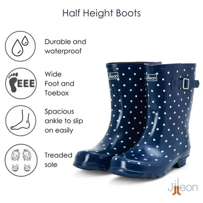 Jileon Rain Boots Half Height Navy Spot Rain Boots - Wide Foot and Ankle