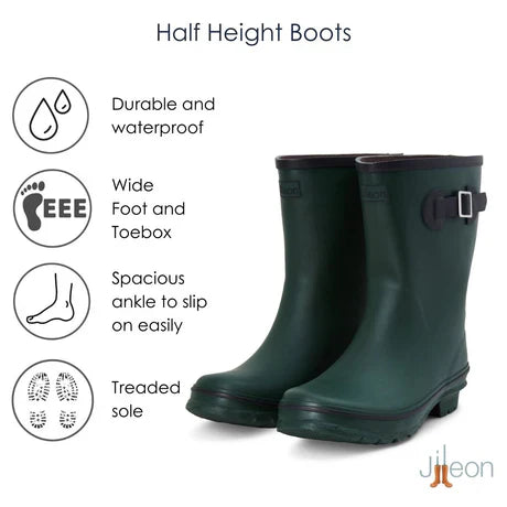 Jileon Rain Boots Half Height Green Rain Boots - Wide Foot and Ankle