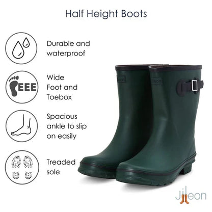 Jileon Rain Boots Half Height Green Rain Boots - Wide Foot and Ankle