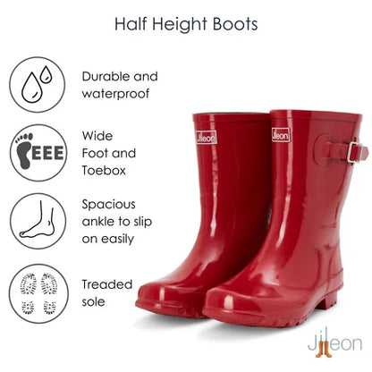 Jileon Rain Boots Half Height Rain Boots - Red Gloss - Wide Foot & Ankle
