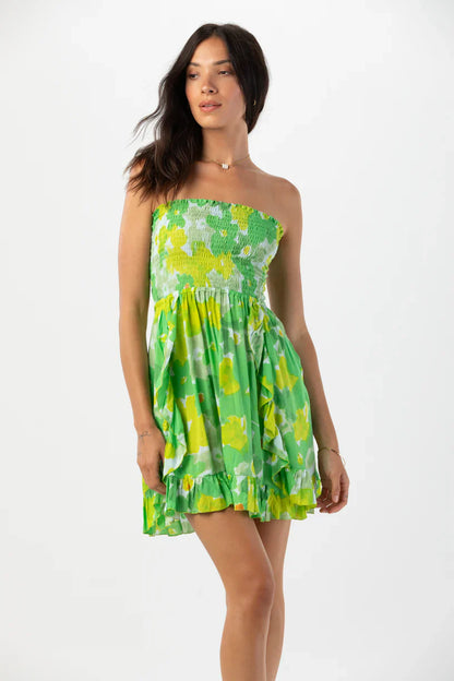 Tiare Hawaii Hoku Mini Dress - Watercolor Dreams Green