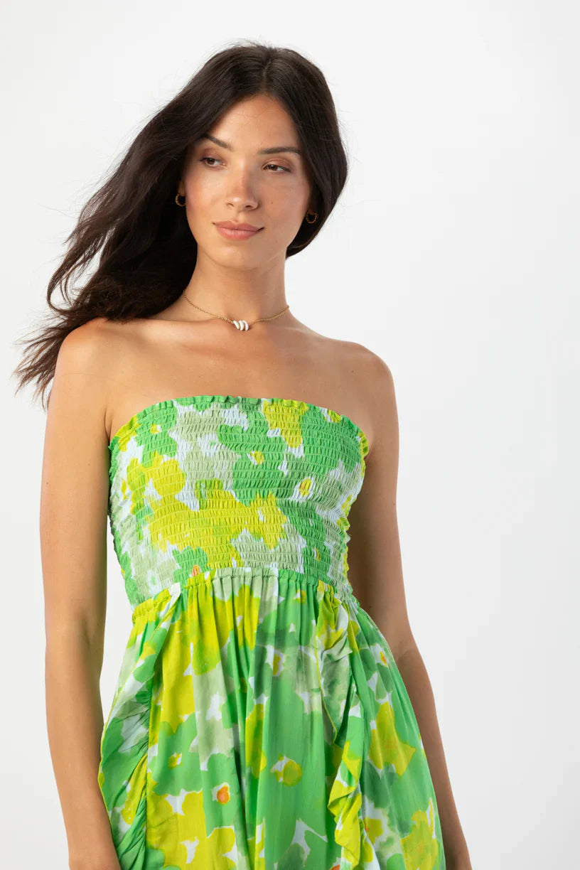 Tiare Hawaii Hoku Mini Dress - Watercolor Dreams Green