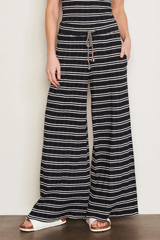 BAILEY/44 Women's Sundry Variegated Rib Stripe Wide Leg Pant in Deep Navy