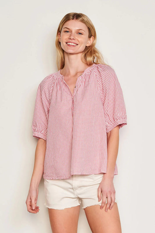 BAILEY/44 Women's Sundry Beachside Check Femme Raglan Henley in Optic White