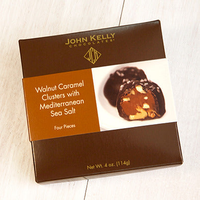 John Kelly Chocolates 4 Piece Walnut Caramel Cluster with Mediterranean Sea Salt