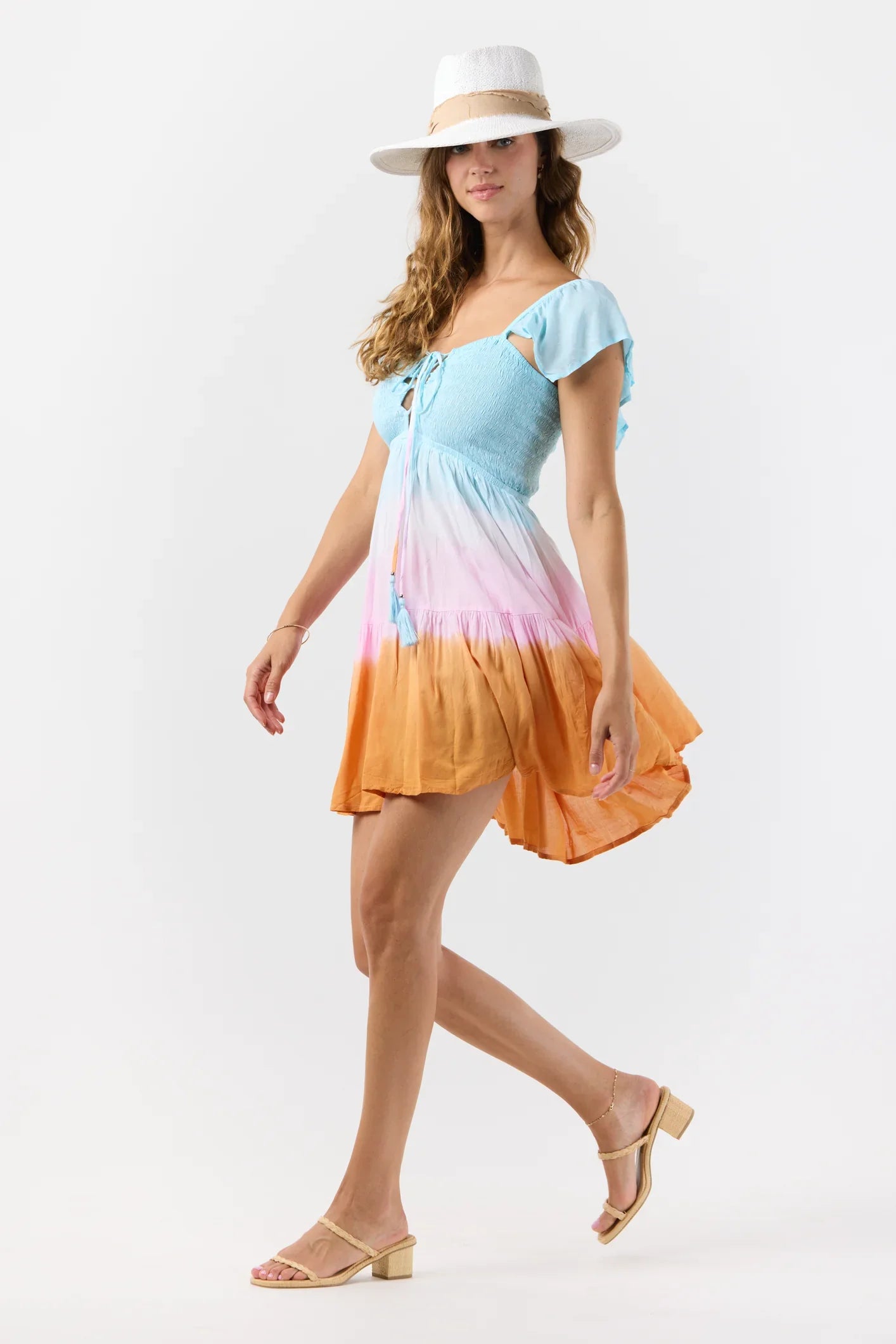 Tiare Hawaii Izzy Mini Dress - Aqua Pink Rust Ombre