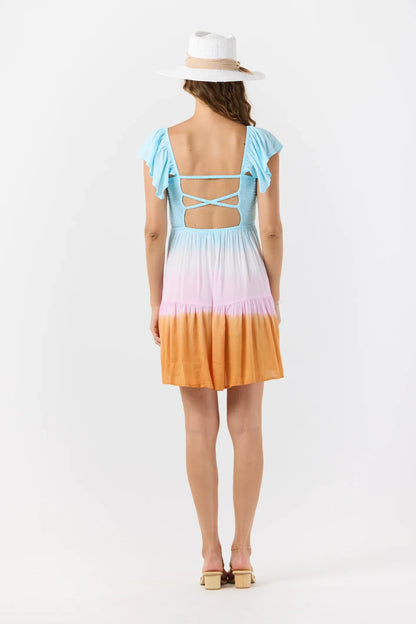 Tiare Hawaii Izzy Mini Dress - Aqua Pink Rust Ombre