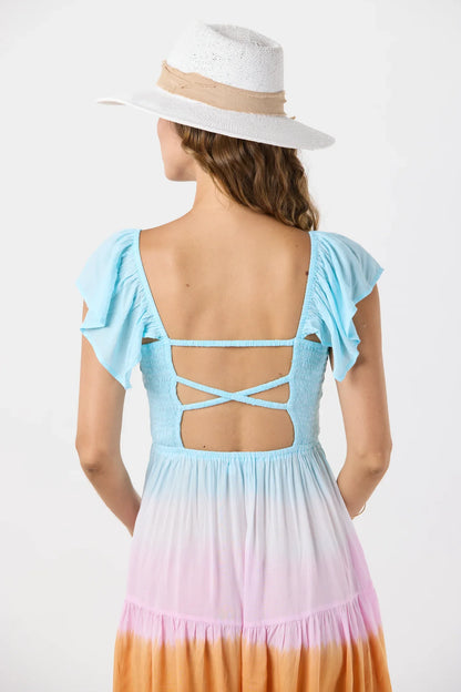 Tiare Hawaii Izzy Mini Dress - Aqua Pink Rust Ombre