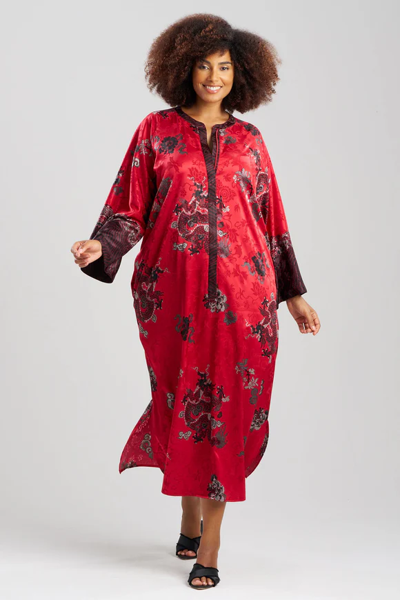 Natori Imperial Dragon Jacquard Zip Caftan
