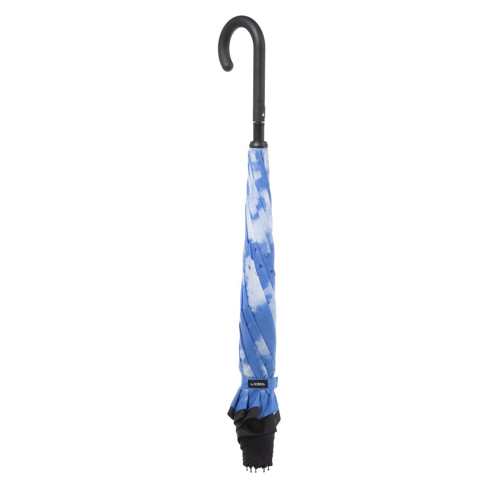 Totes Recycled InBrella Reverse Close Stick Umbrella with Auto Close Technology - Clouds