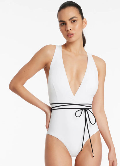 Seafolly Women's Jetset Plunge One Piece - White