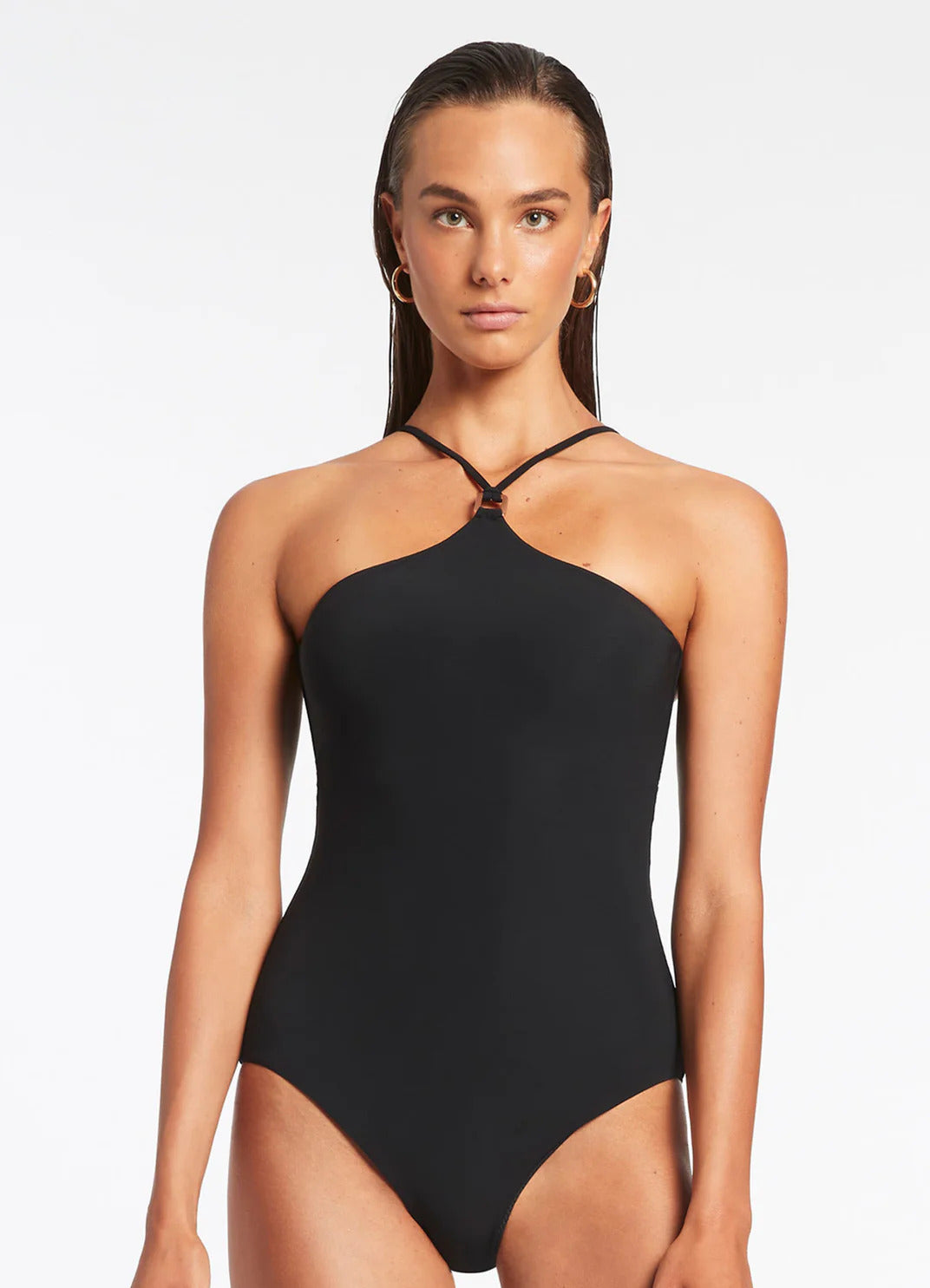 Seafolly Women's Jetset High Neck Trim One Piece - Black