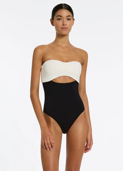 Seafolly Women's Versa Rib Cut Out Bandeau One Piece - Black/Cream