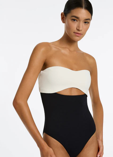 Seafolly Women's Versa Rib Cut Out Bandeau One Piece - Black/Cream