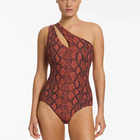 Seafolly Women's Python Splice One Shoulder One Piece - Spice