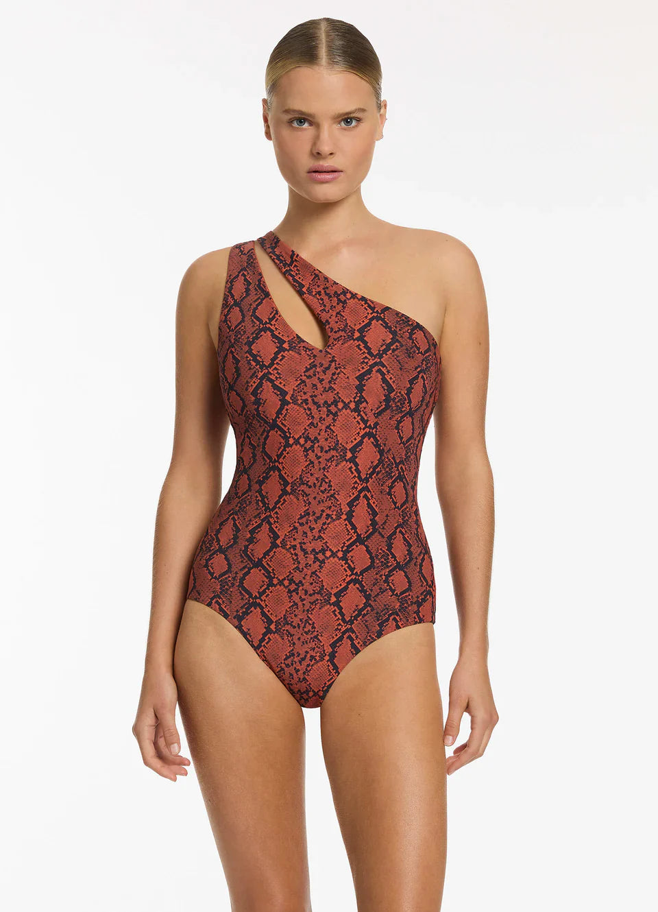 Seafolly Women's Python Splice One Shoulder One Piece - Spice