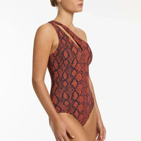 Seafolly Women's Python Splice One Shoulder One Piece - Spice