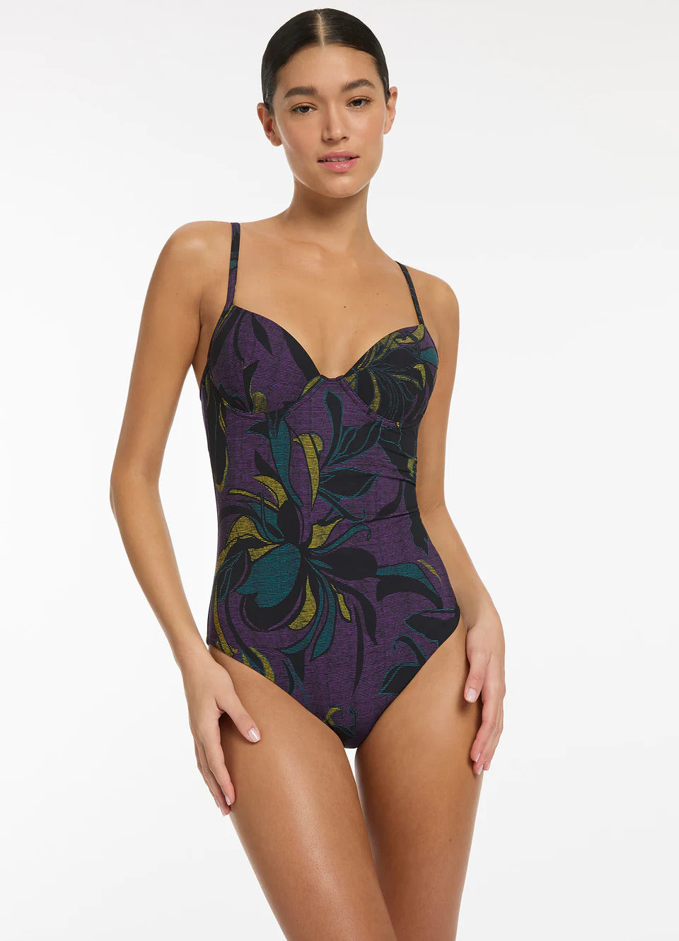 Seafolly Women's Midnight Tropical Moulded Underwire One Piece - Amethyst