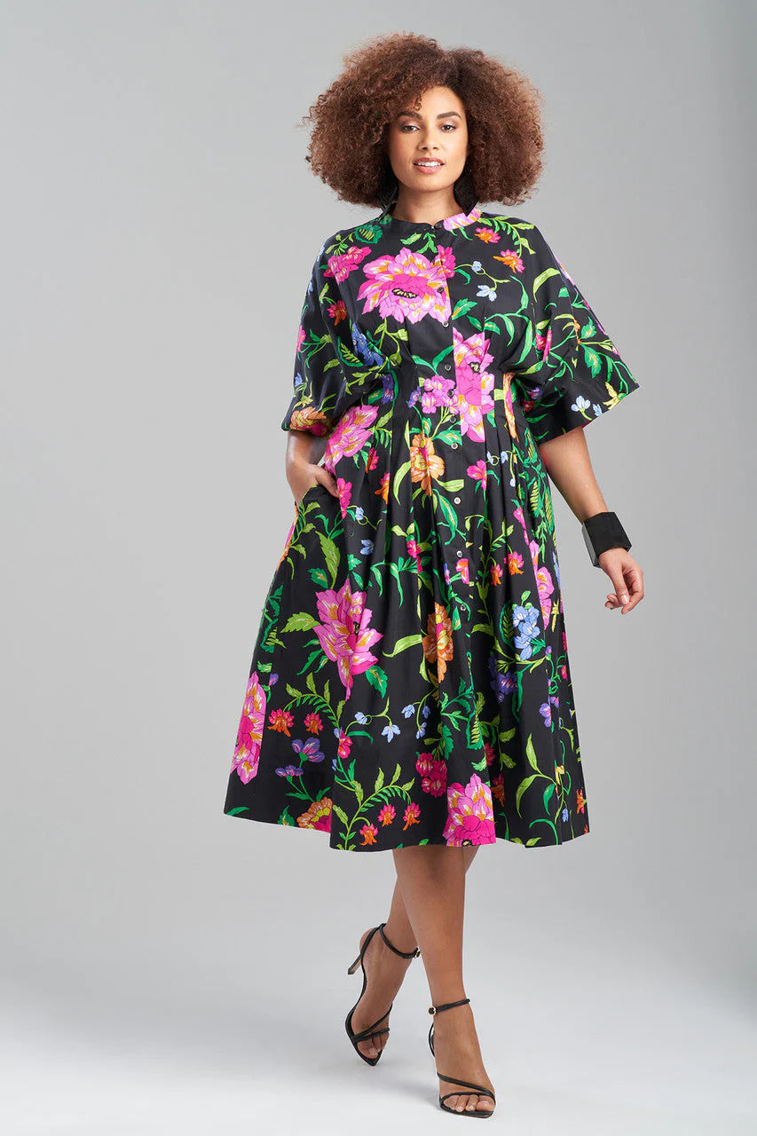 Natori Junko Cotton Poplin Mandarin Dress