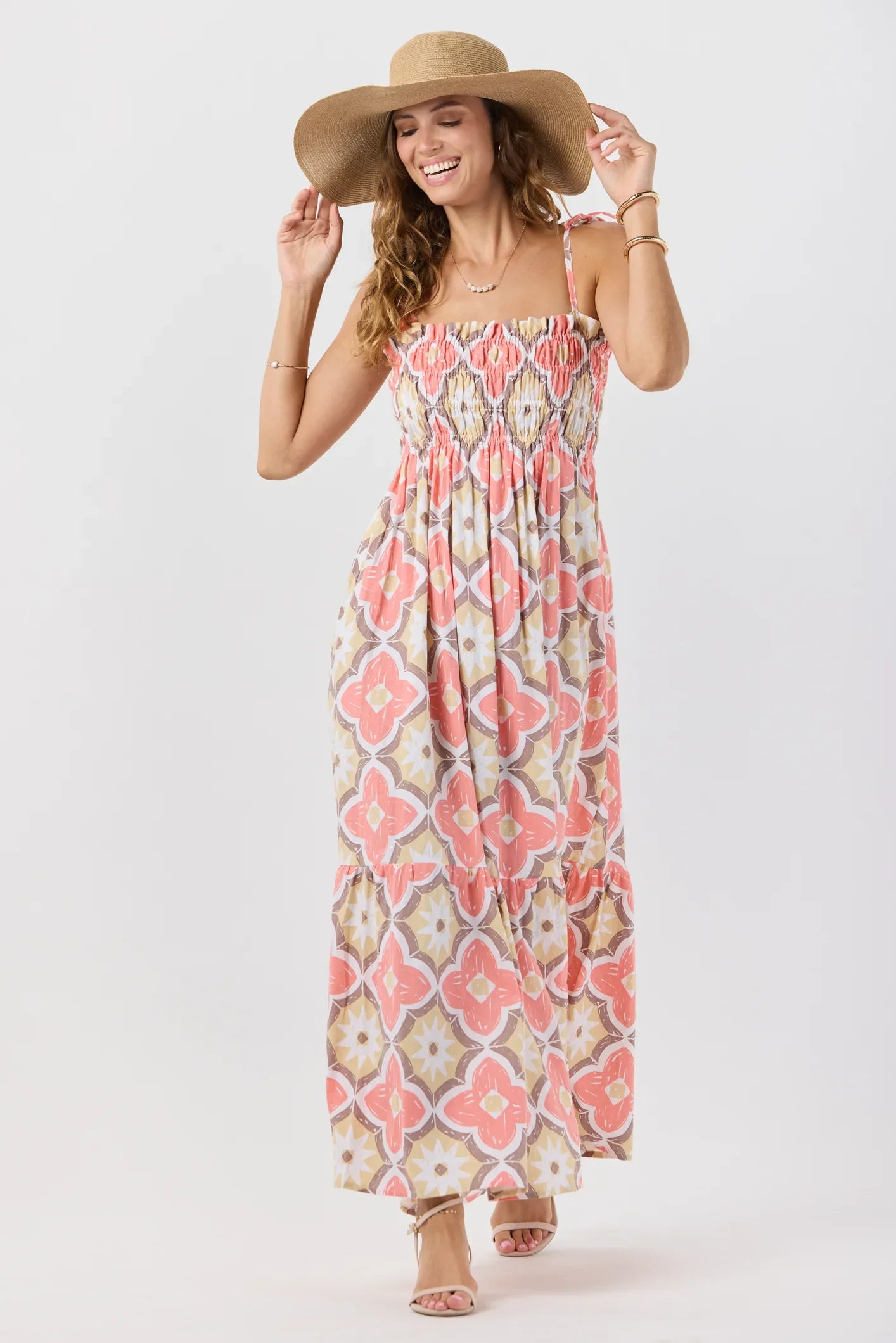 Tiare Hawaii Kona Maxi Dress - Spanish Tiles Peach