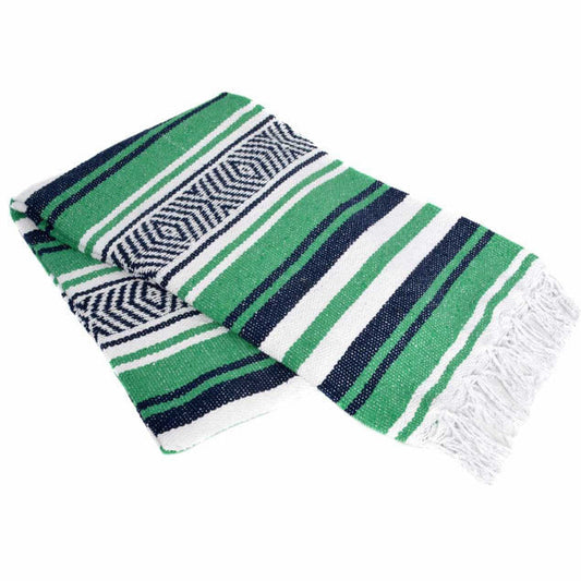 Mexican Blankets Kelly Green, Navy, and White Vera Cruz Mexican Blanket