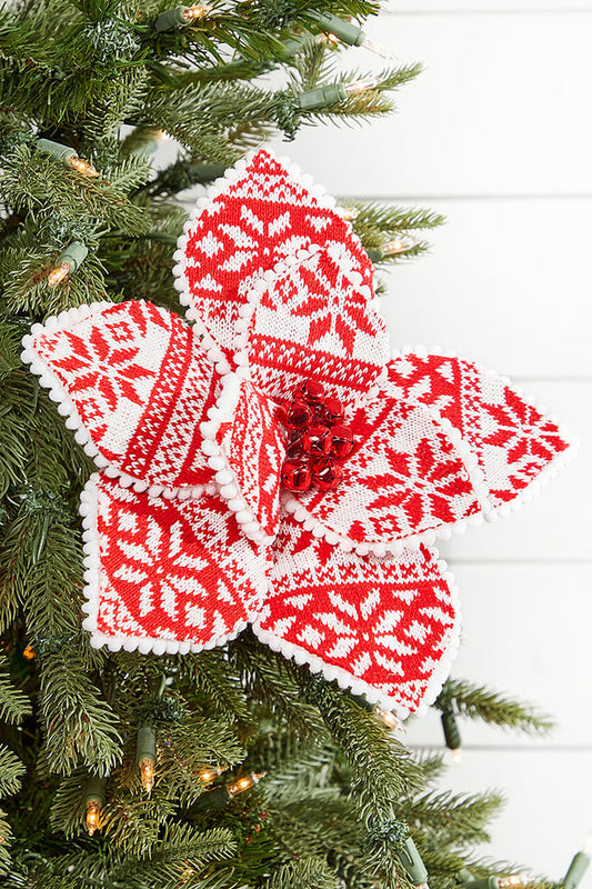 Decorator's Warehouse 22" x 10" Red and White Knit Poinsettia Stem
