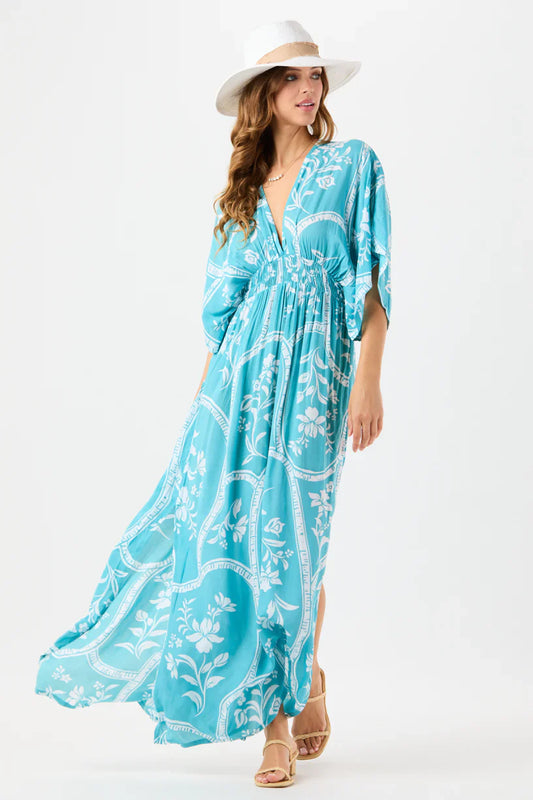 Tiare Hawaii Levine Maxi Dress - Painted Tiles Aquamarine