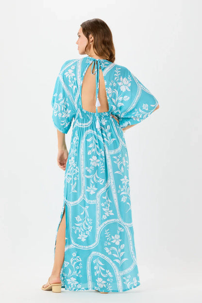 Tiare Hawaii Levine Maxi Dress - Painted Tiles Aquamarine