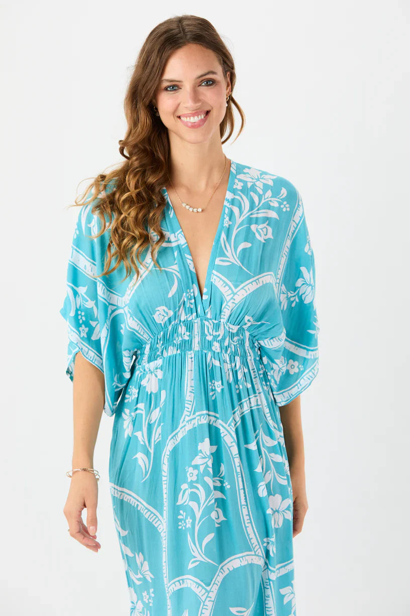 Tiare Hawaii Levine Maxi Dress - Painted Tiles Aquamarine