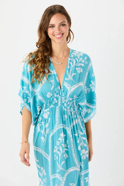 Tiare Hawaii Levine Maxi Dress - Painted Tiles Aquamarine