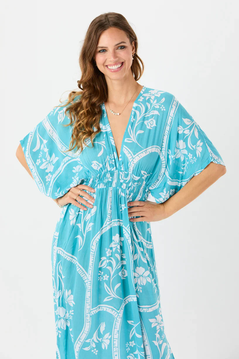 Tiare Hawaii Levine Maxi Dress - Painted Tiles Aquamarine
