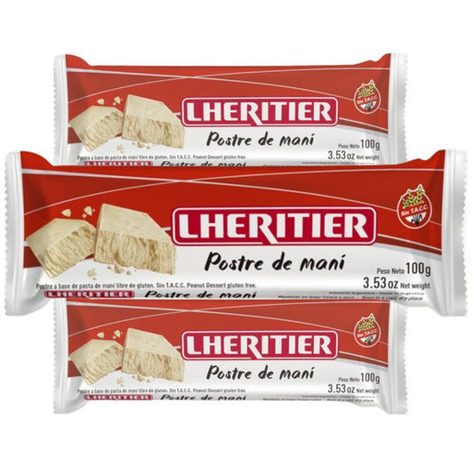 Pampa Direct Lheritier Postre De Maní Peanut Butter Soft Bar Classic Christmas Dessert - Gluten Free, 100 g / 3.53 oz bar (pack of 3)