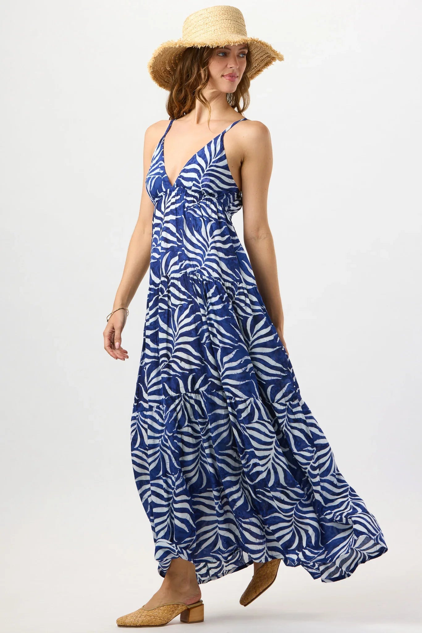 Tiare Hawaii Micah Maxi Dress - Batik Swaying Palms Navy