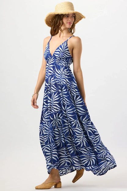 Tiare Hawaii Micah Maxi Dress - Batik Swaying Palms Navy