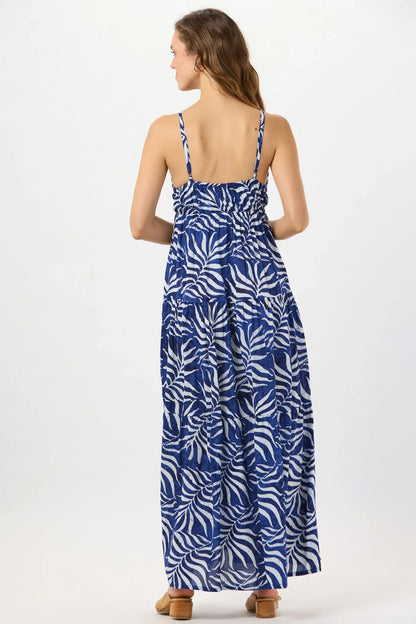 Tiare Hawaii Micah Maxi Dress - Batik Swaying Palms Navy