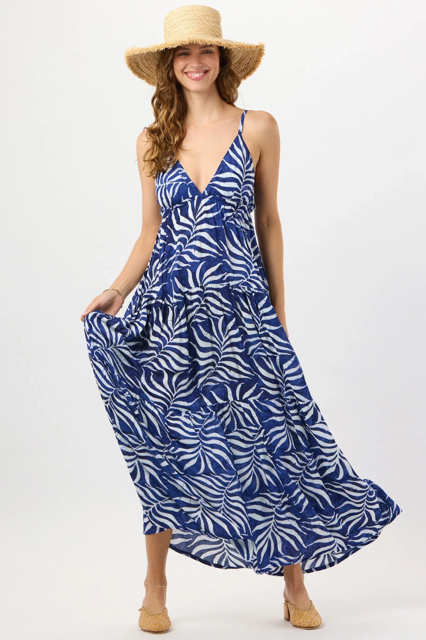 Tiare Hawaii Micah Maxi Dress - Batik Swaying Palms Navy
