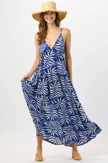 Tiare Hawaii Micah Maxi Dress - Batik Swaying Palms Navy