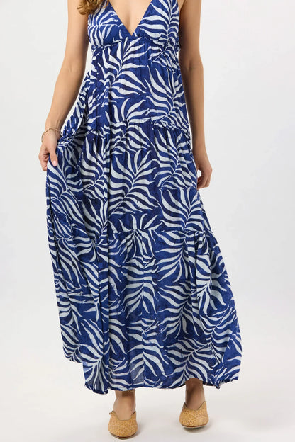 Tiare Hawaii Micah Maxi Dress - Batik Swaying Palms Navy