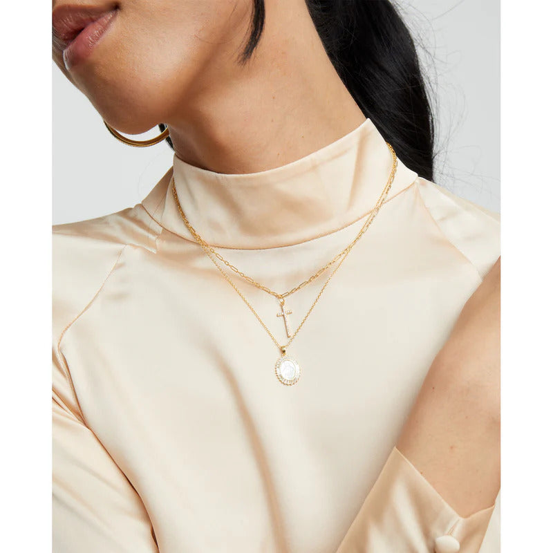 ARGENTO VIVO THE MOTHER OF PEARL VIRGIN MARY NECKLACE