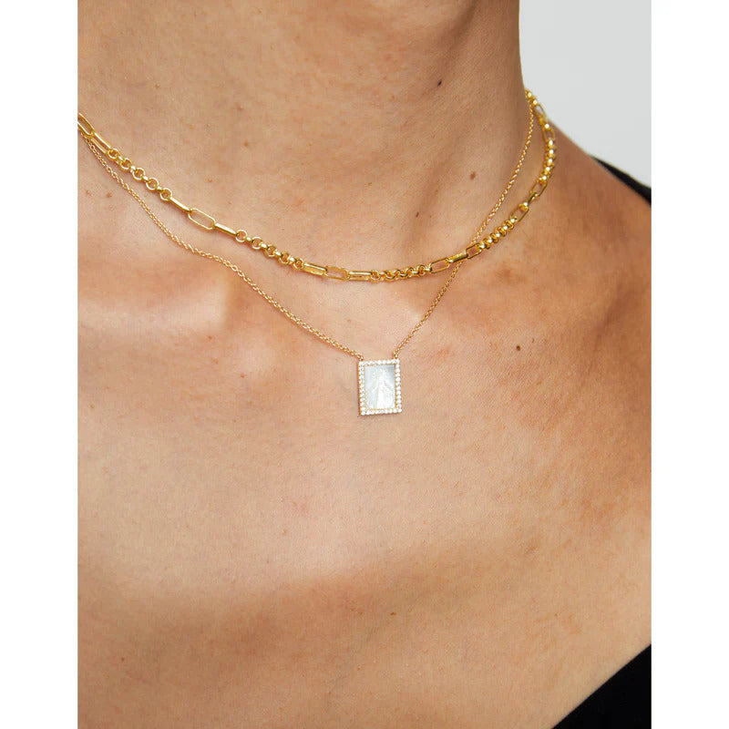ARGENTO VIVO THE MOTHER OF PEARL VIRGIN MARY SQUARE PENDANT