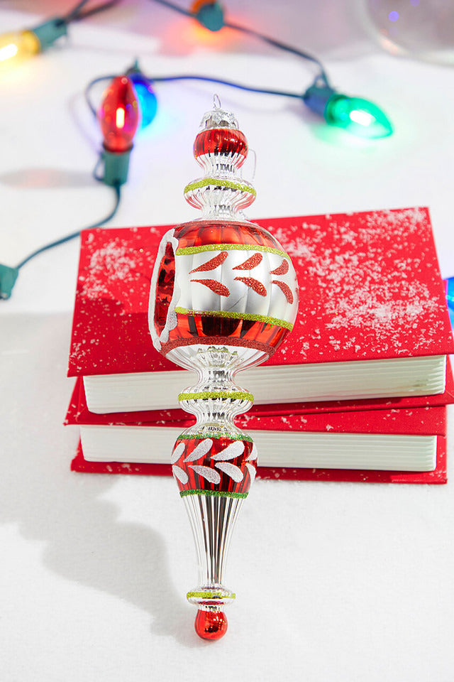 Decorator's Warehouse 11" Red and White Glass Reflector Traditional Finial Ornament