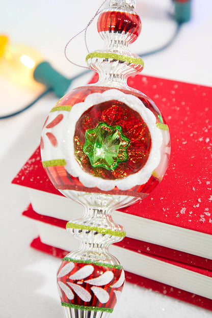 Decorator's Warehouse 11" Red and White Glass Reflector Traditional Finial Ornament