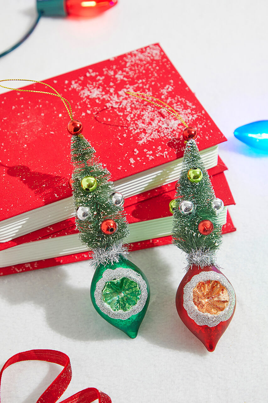 Decorator's Warehouse 9" Glass Reflector with Bottle Brush Tree Ornament