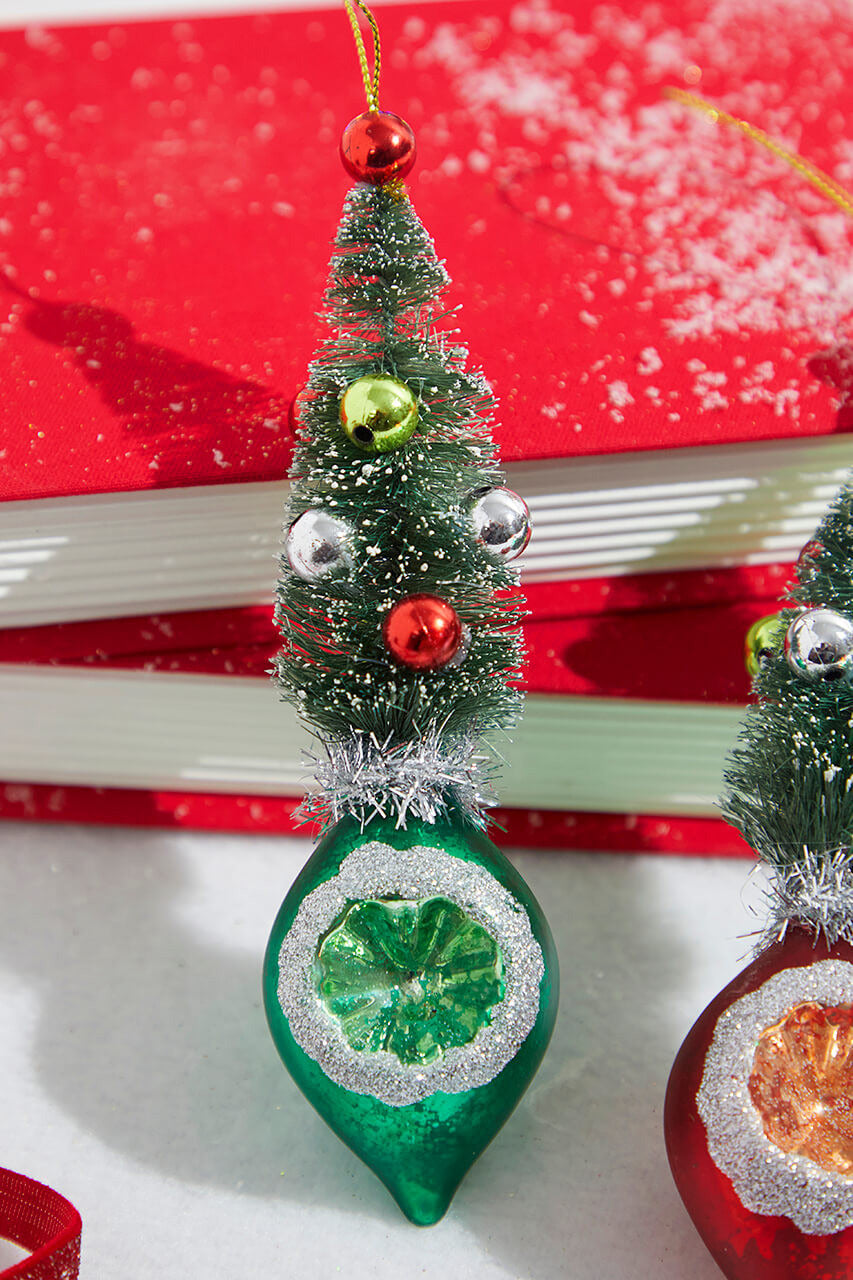 Decorator's Warehouse 9" Glass Reflector with Bottle Brush Tree Ornament
